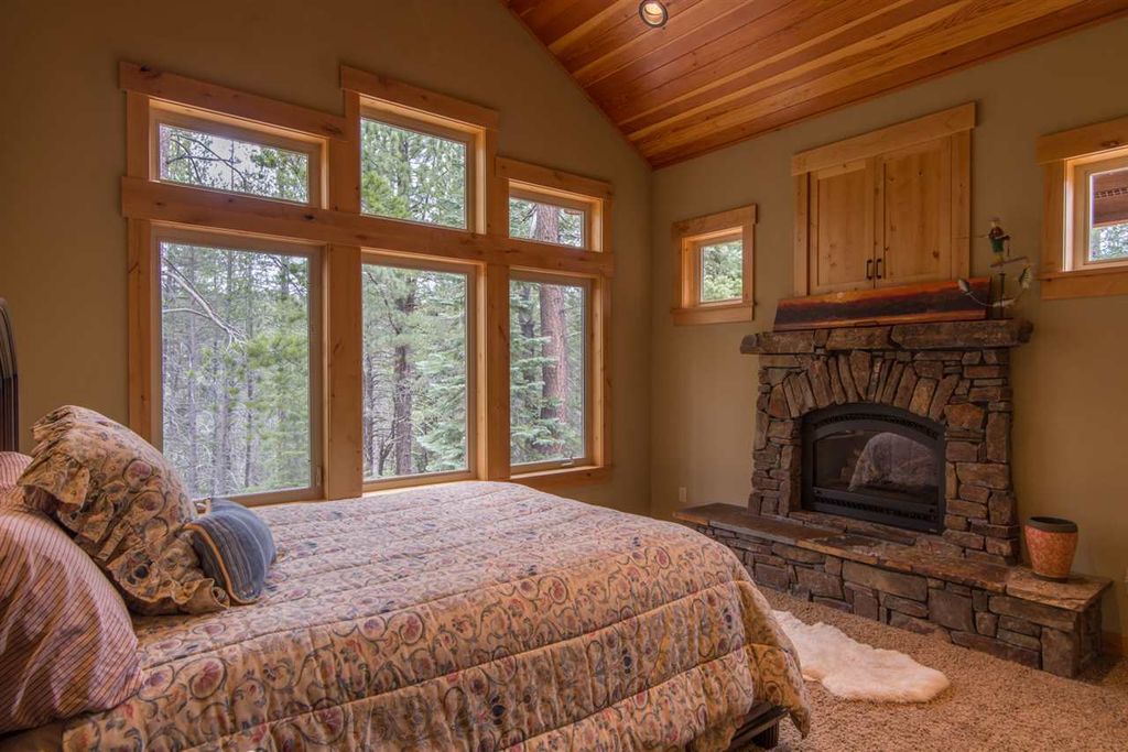  Rustic  Master  Bedroom with Carpet High ceiling  in 