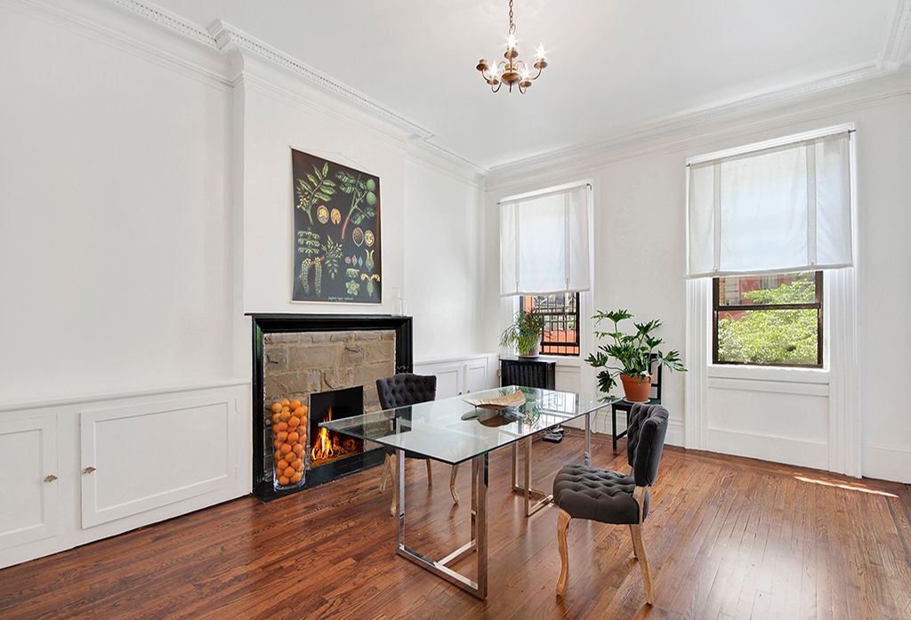 Chair Rail For Office Part - 45: Contemporary Home Office With Hardwood Floors, Built-in Bookshelf, Crown Molding, Stone