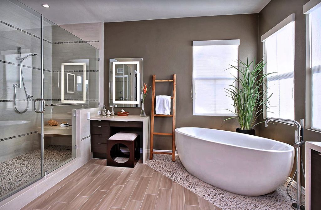 Modern Full Bathroom With Limestone Counters Handheld Shower Modern Full Bathroom With Limestone Counters Flush Melissa 65 Inch Freestanding Bathtub European