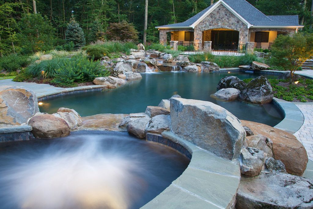 Rustic Swimming Pool with Pool with hot tub & Fountain | Zillow Digs
