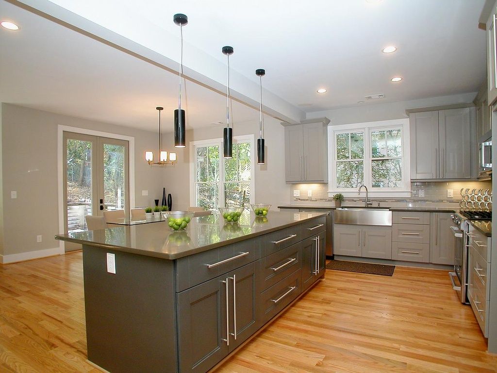 Contemporary Kitchen with Flat panel cabinets & High ...