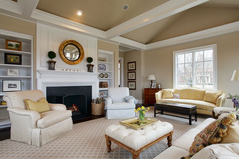 Traditional Living Room With Fireplace traditional living room with built-in bookshelf & cement fireplace Traditional Living Room With Fireplace traditional living room with built-in bookshelf & cement fireplace