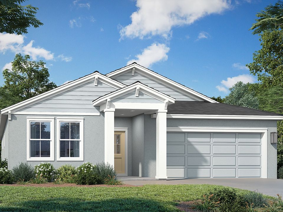 New construction single-story home with a 2-car garage, covered entry, and fresh landscaping in a pe