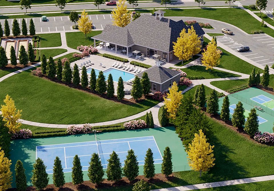 Clubhouse and sport court aerial view